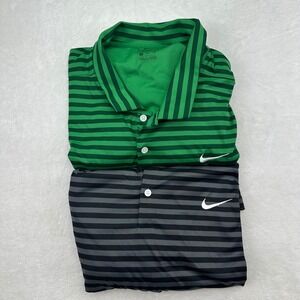 Nike Dri-FIT 4XL Golf Polo Shirt Striped Green & Gray Wicking Mens set of 2